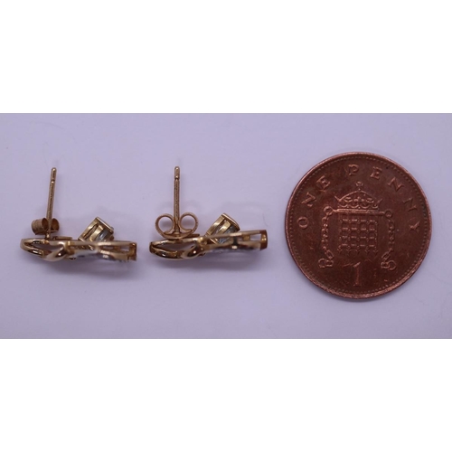 50 - Pair of 9ct gold diamond & aquamarine set earrings
