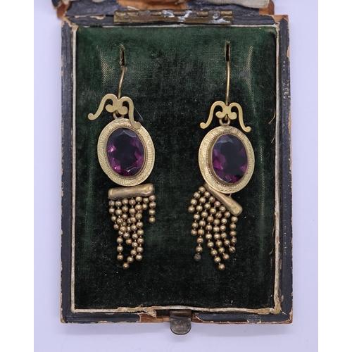 66 - Etruscan revival Victorian amethyst set earrings in original box