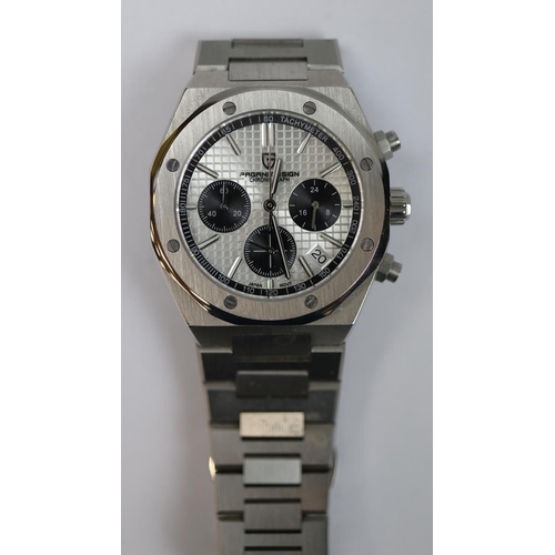 85 - Pagani Design PD1007 - Stainless steel/silver dial VK63 quartz chronograph with spare bracelet links