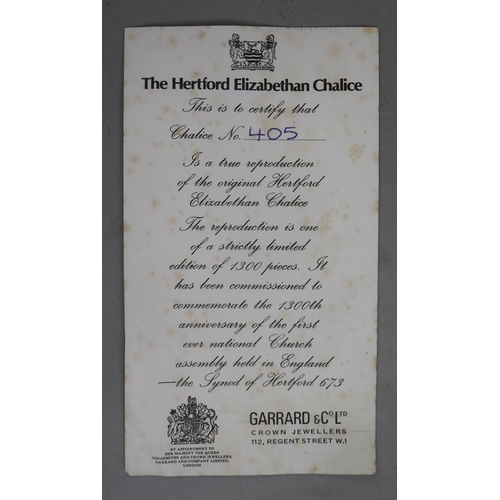 9 - Aurum boxed hallmarked silver Hertford Elizabethan Chalice - Approx height: 17cm Weight: 197g
