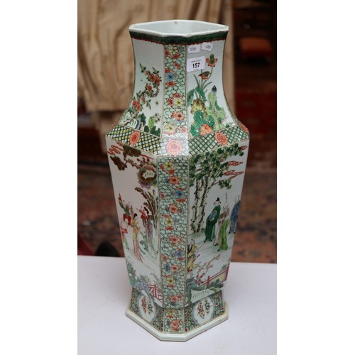 157 - Large Chinese famille verte figural vase late Qing dynasty, the octagonal body with waisted neck. Ra... 