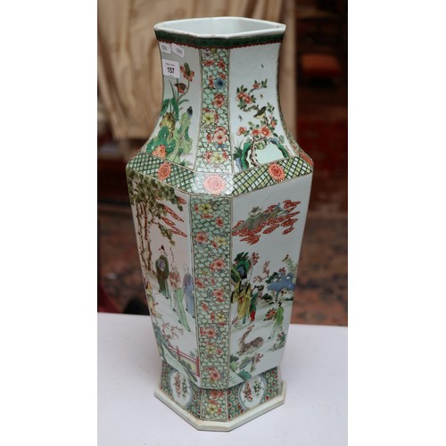 157 - Large Chinese famille verte figural vase late Qing dynasty, the octagonal body with waisted neck. Ra... 