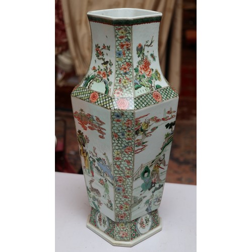 157 - Large Chinese famille verte figural vase late Qing dynasty, the octagonal body with waisted neck. Ra... 