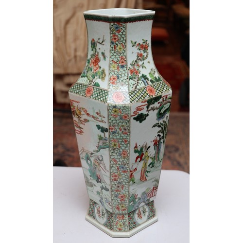 157 - Large Chinese famille verte figural vase late Qing dynasty, the octagonal body with waisted neck. Ra... 