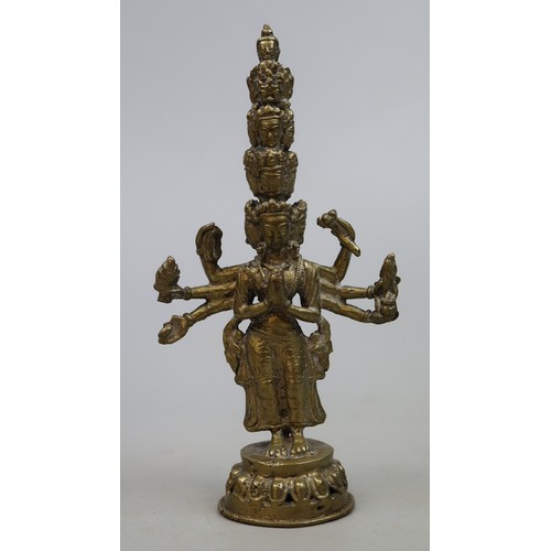 164 - 4 x Eastern Deities in Brass. Nepali Mahakali, Tibetan Avolekitsvara, Shiva and 1 other