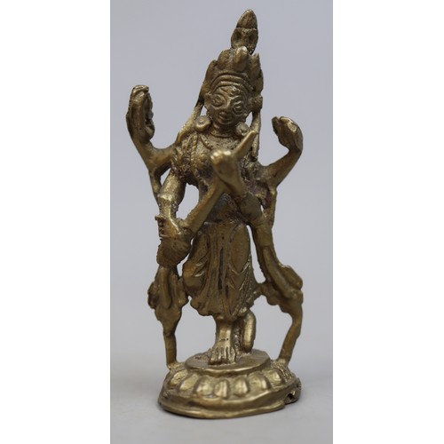 164 - 4 x Eastern Deities in Brass. Nepali Mahakali, Tibetan Avolekitsvara, Shiva and 1 other