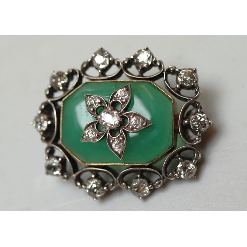 51 - Fine antique diamond and jade brooch