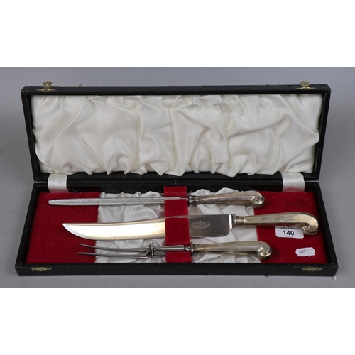 140 - Good quality cased silver handled carving set by T & Co