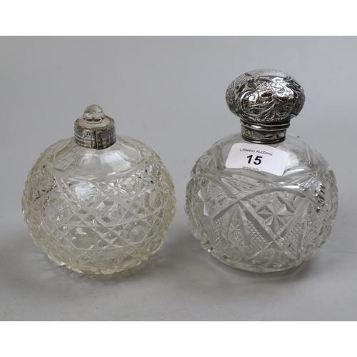 15 - Hallmarked silver topped scent bottle together with another