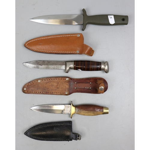 157 - Richards 'Tent' Brand Sheath Knife, 1 Gerber style ' Legionnaire' Boot knife, plus one other Boot Kn... 