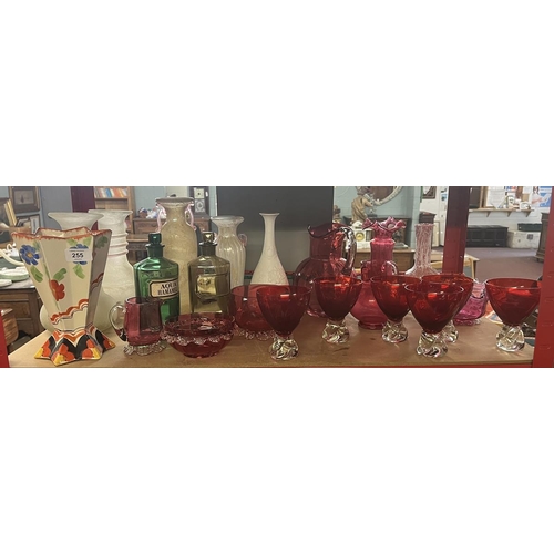 255 - Good collection of glass and ceramics to include cranberry glass