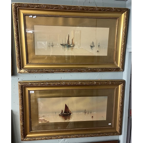 277 - Pair of gilt framed paintings of sail boats signed Becker - Approx image size: 65cm x 25cm