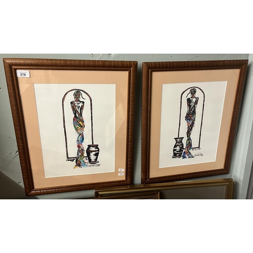 278 - 2 framed mixed media pictures by Alison MacMillan Ashley - Approx image size: 27cm x 37cm