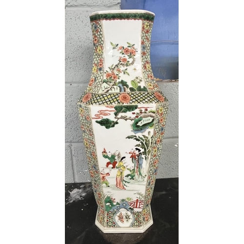 297 - Large Chinese famille verte figural vase late Qing dynasty, the octagonal body with waisted neck. Ra... 