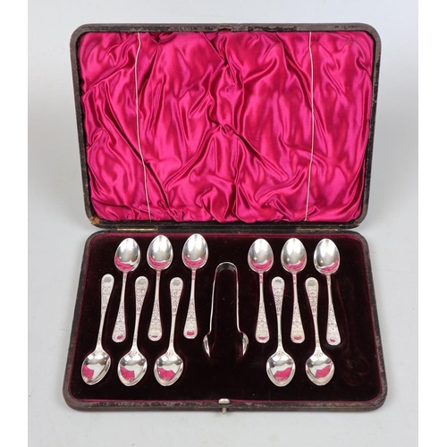 3 - Hallmarked silver spoon and sugar tong cased set (one spoon missing) - Approx weight 170g