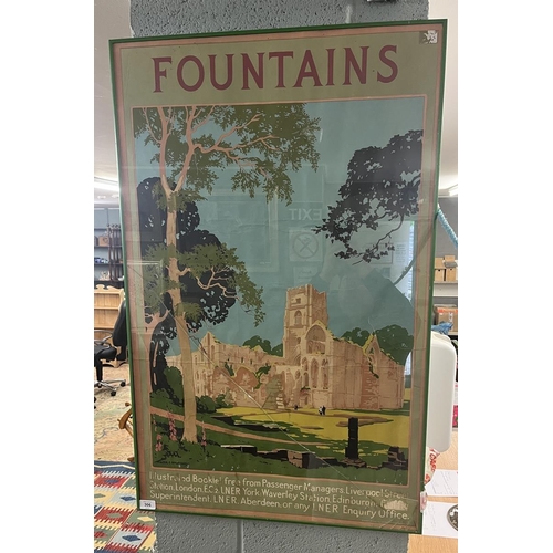 306 - Vintage railway poster - Fountains (glass frame A/F) - Approx size: 64cm x 102cm