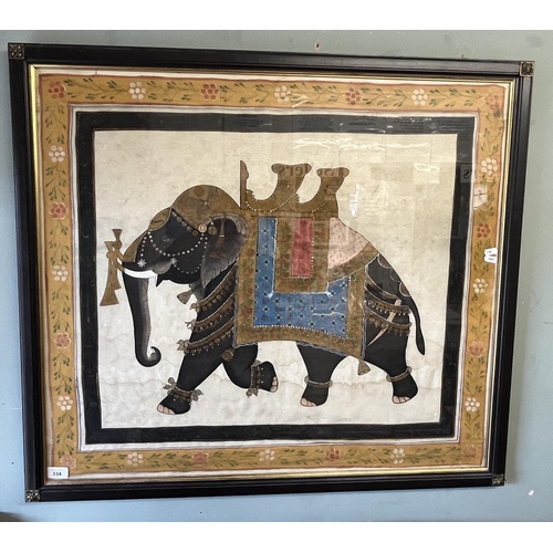 334 - Large framed fabric image of an Indian elephant - Approx size: 92cm x 81cm