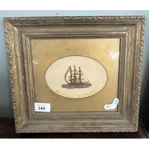 340 - Oval picture of a ship multi media dated 1893