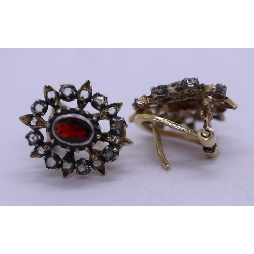 35 - Pair of 9ct gold rose diamond & garnet earrings
