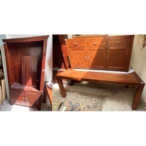 380 - Matching mahogany dining table (Approx size L: 220cm W: 100cm H: 78cm) with bookcase & sideboard