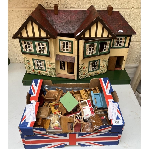 387 - Large Tri-Ang dolls house with furniture