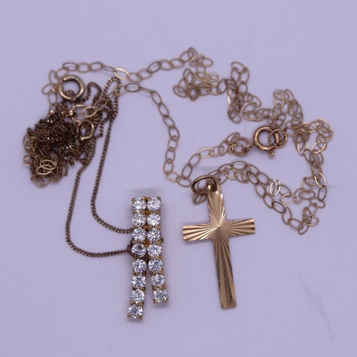 45 - 9ct gold stone set necklace & chain together with 9ct gold crucifix & chain
