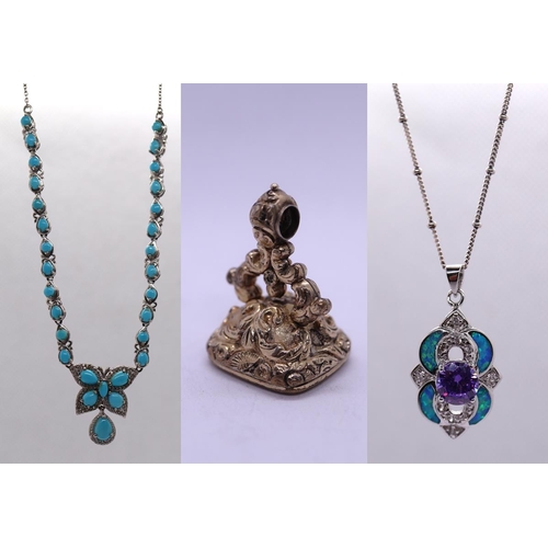 66 - Collection of silver jewellery to include silver & turquoise necklace