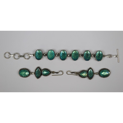 71 - White metal bracelet & earring set