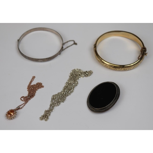 74 - Collection of silver jewellery together with a 9ct gold (metal core) bangle
