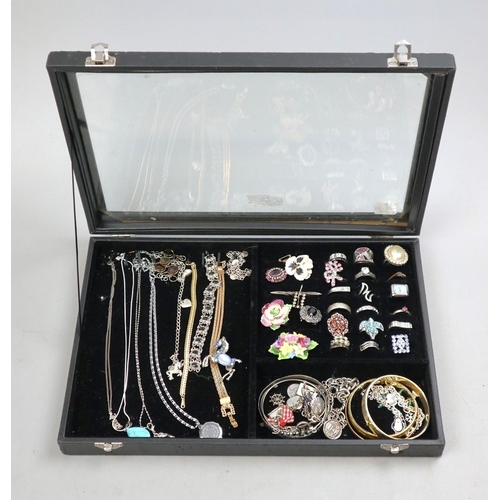 82 - Collection of costume jewellery in display case