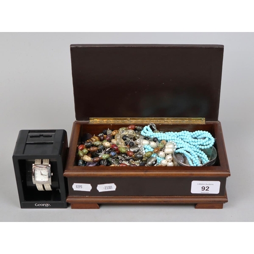 92 - Italian jewellery box with citrine, smokey quartz, turquoise, pearl, tiger's eye, and other hard sto... 