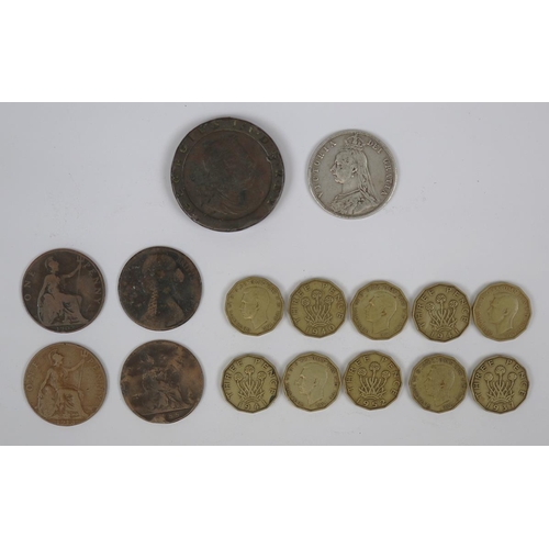 98 - Collection of coins to include a silver coin and a cartwheel penny