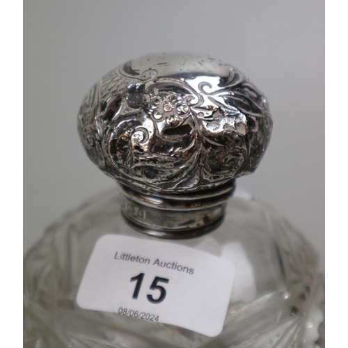 15 - Hallmarked silver topped scent bottle together with another