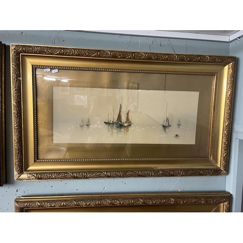277 - Pair of gilt framed paintings of sail boats signed Becker - Approx image size: 65cm x 25cm