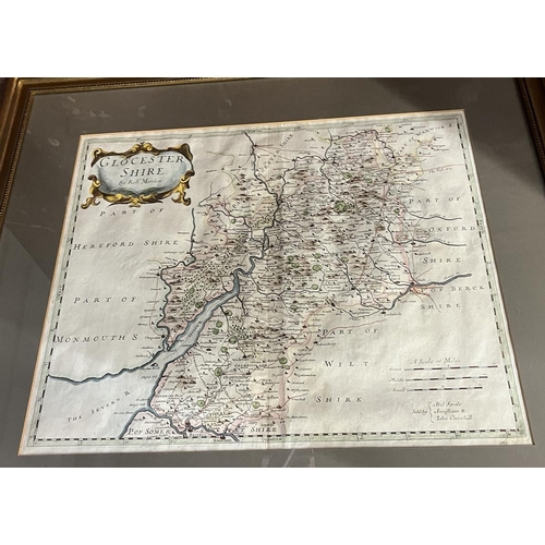 279 - 3 framed maps - Gloucestershire, Herefordshire and a regional French map