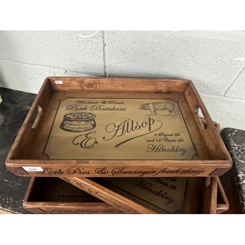 298 - 3 graduated wooden advertising trays