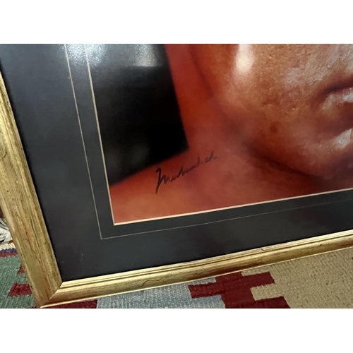 299 - Signed L/E (58/100) Muhammed Ali framed picture by Super Star Greetings - approx 57cm x 67cm