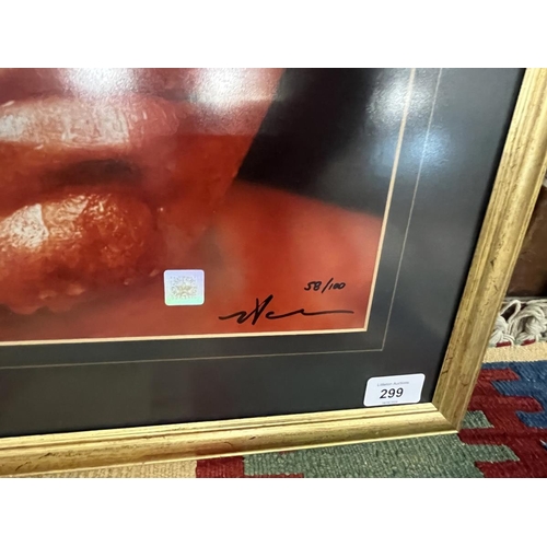 299 - Signed L/E (58/100) Muhammed Ali framed picture by Super Star Greetings - approx 57cm x 67cm