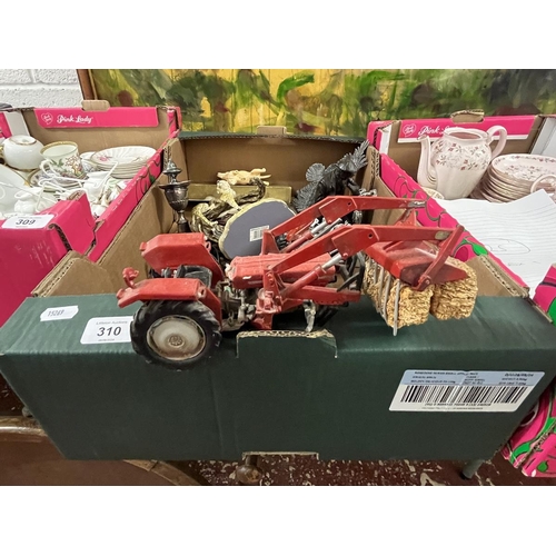 310 - Box of collectables to include toy tractors