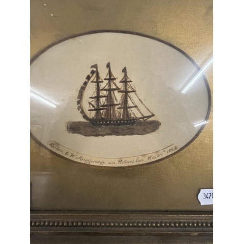 340 - Oval picture of a ship multi media dated 1893