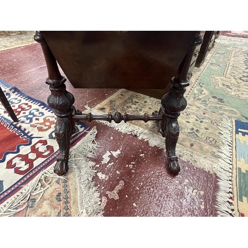 349 - Antique burr walnut multi function table - games/sewing
