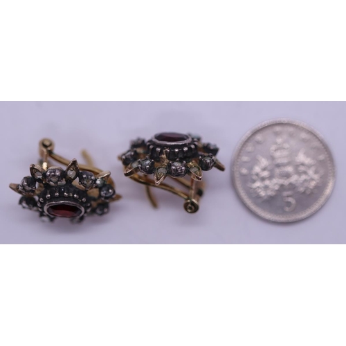 35 - Pair of 9ct gold rose diamond & garnet earrings