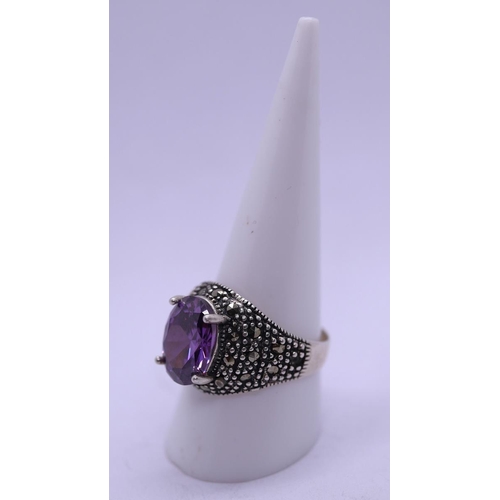 36 - Silver & amethyst ring - Size S