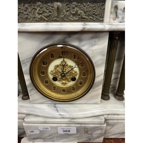 360 - Rare 1890's French white marble 8 day mantle clock in working order