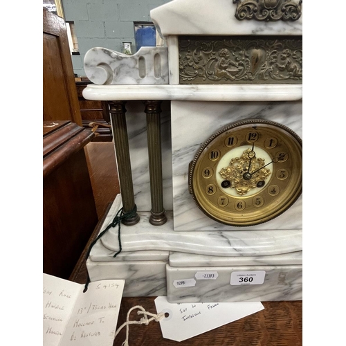 360 - Rare 1890's French white marble 8 day mantle clock in working order