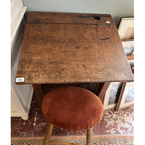 378 - Vintage school desk together with a stool