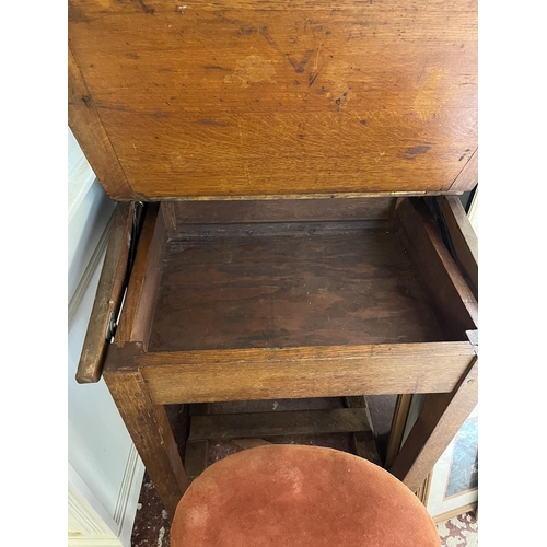 378 - Vintage school desk together with a stool