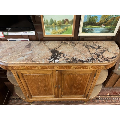 404 - Satin wood marble topped cabinet with inlaid frieze - Approx size: W: 160cm D: 45cm H: 101cm