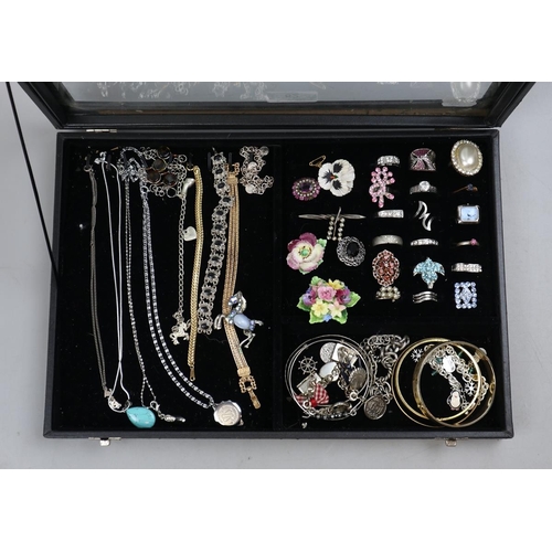 82 - Collection of costume jewellery in display case