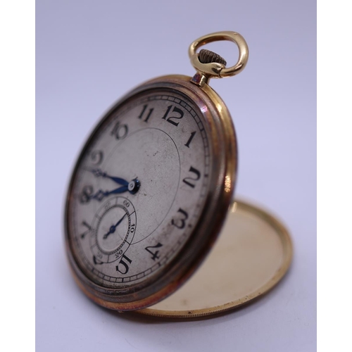 83 - 18ct gold cased pocket watch in working order (missing glass) - Approx gross weight 56g